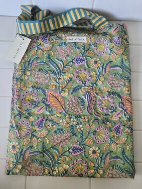 Hat Attack Floral Picnic/ Beach Throw in Green with Pink & Yellow Accents